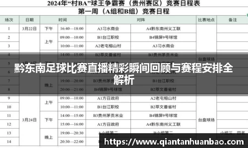 黔东南足球比赛直播精彩瞬间回顾与赛程安排全解析